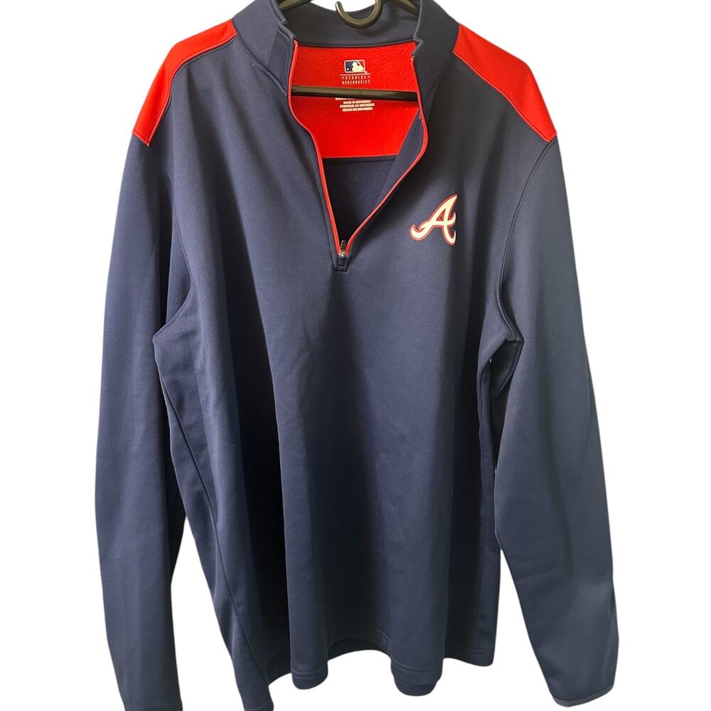 MLB Atlanta Braves 1/4 Zip Pullover Men’s XL Navy Red Athletic Sweatshirt